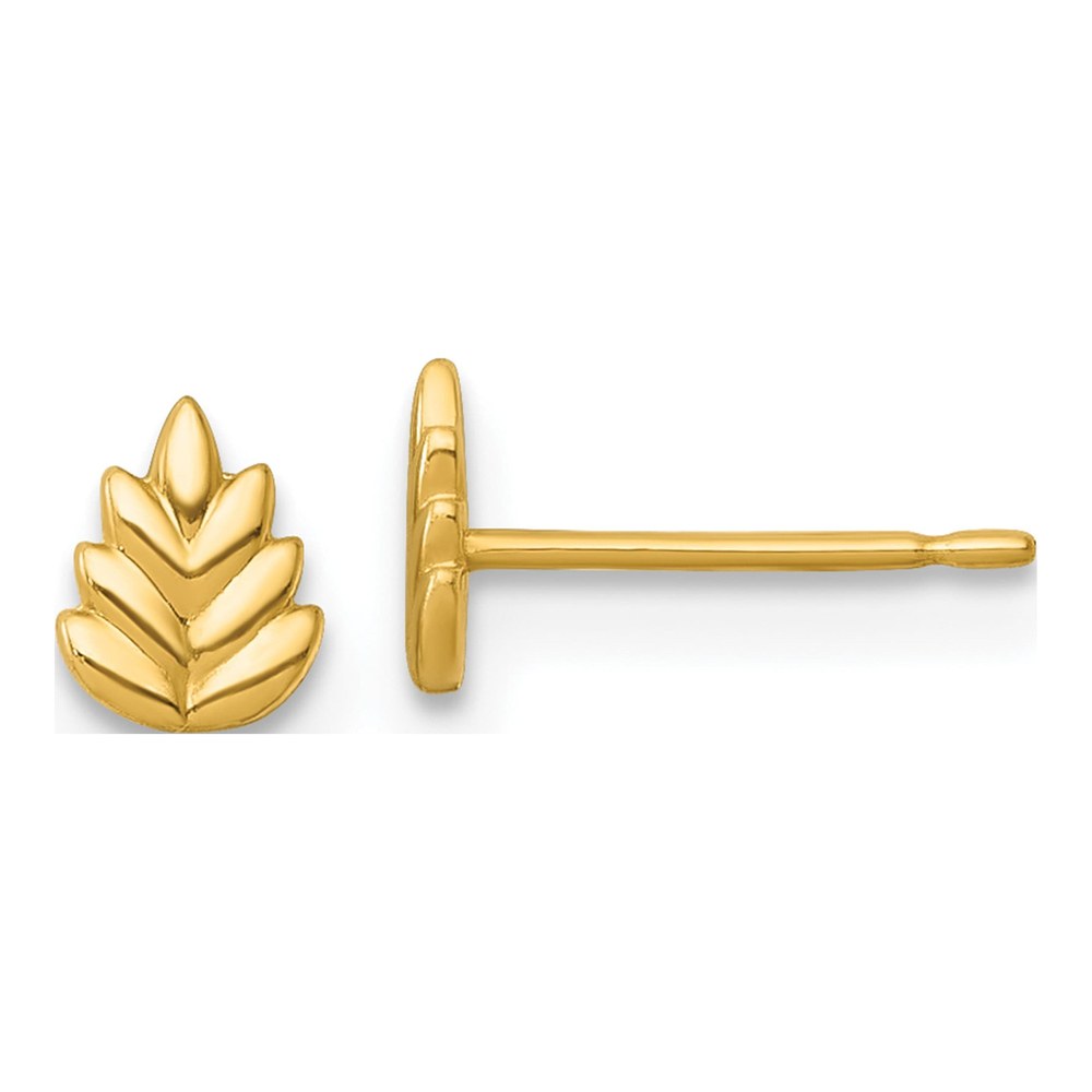 14K Polished Small Leaf Post Earrings