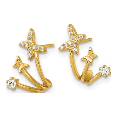 14K Yellow Gold Round CZ Butterfly Cuff Stud Earrings – view 3