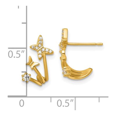 14K Yellow Gold Round CZ Butterfly Cuff Stud Earrings – view 4