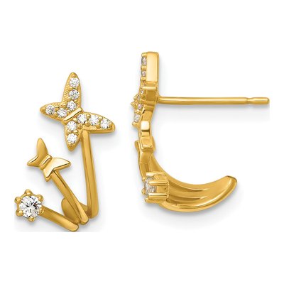 14K Yellow Gold Round CZ Butterfly Cuff Stud Earrings