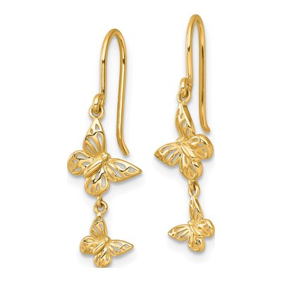 14K Yellow Gold Double Butterfly Dangle Earrings – view 3