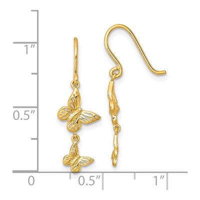 14K Yellow Gold Double Butterfly Dangle Earrings – view 4