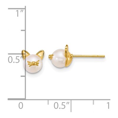 14K Yellow Gold 5.1mm Round Freshwater Cultured Pearl Cat Stud Earrings – view 3