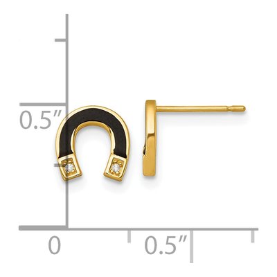 14K Yellow Gold Round CZ Enamel Horseshoe Stud Earrings – view 4