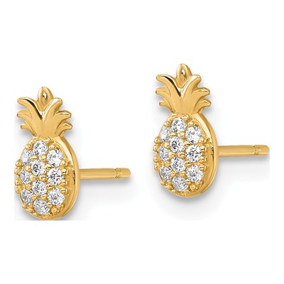 14K Yellow Gold Round CZ Pineapple Stud Earrings – view 3