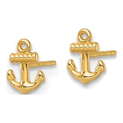 14K Yellow Gold Mini Anchor Stud Earrings – view 3