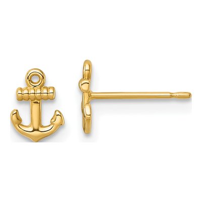 14K Yellow Gold Mini Anchor Stud Earrings