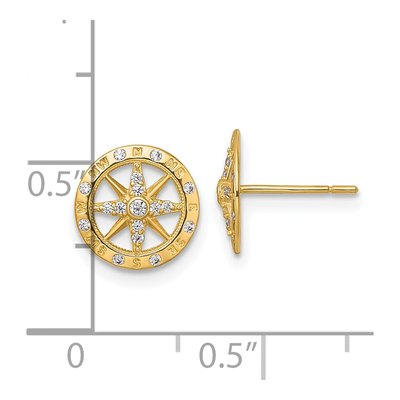 14K Yellow Gold Round CZ Compass Stud Earrings – view 4