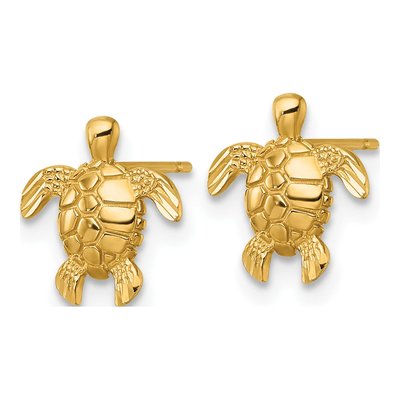 14K Yellow Gold Diamond-Cut Turtle Stud Earrings – view 3