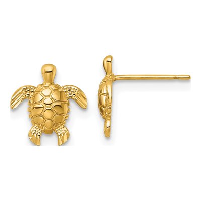 14K Yellow Gold Diamond-Cut Turtle Stud Earrings
