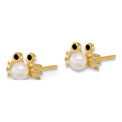 14K Yellow Gold Round Freshwater Cultured Pearl & CZ Button Stud Earrings – view 2