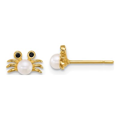 14K Yellow Gold Round Freshwater Cultured Pearl & CZ Button Stud Earrings