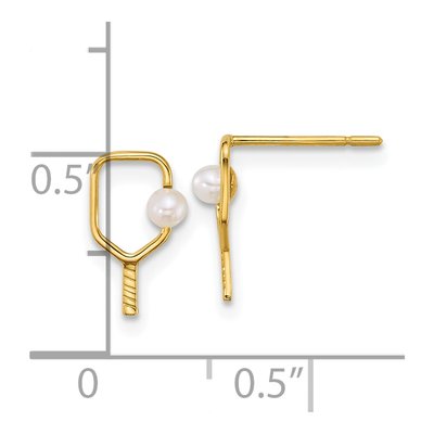 14K Yellow Gold Round Freshwater Cultured Pearl Pickleball Paddle Stud Earrings – view 3