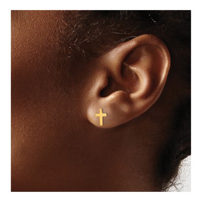14K Yellow Gold Latin Cross Stud Earrings – view 4