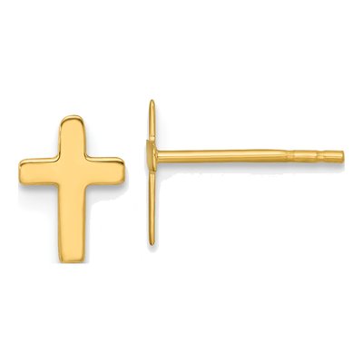 14K Yellow Gold Latin Cross Stud Earrings