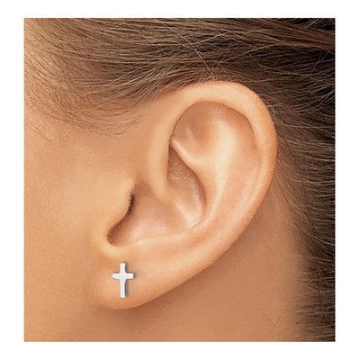 14K White Gold Latin Cross Stud Earrings – view 4