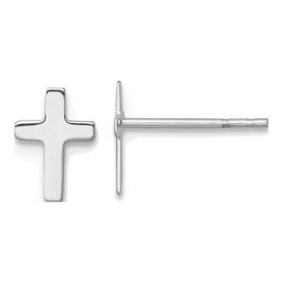 14K White Gold Latin Cross Stud Earrings