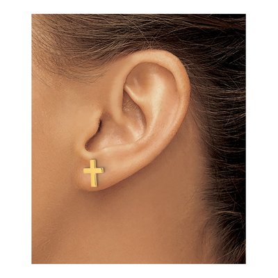 14K Yellow Gold Latin Cross Stud Earrings – view 4