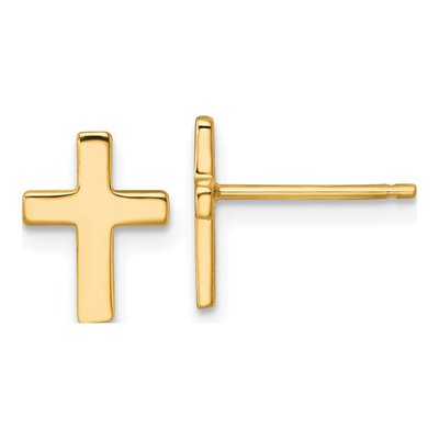14K Yellow Gold Latin Cross Stud Earrings