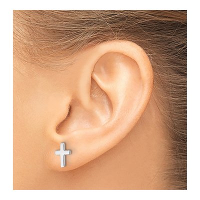 14K White Gold Latin Cross Stud Earrings – view 4