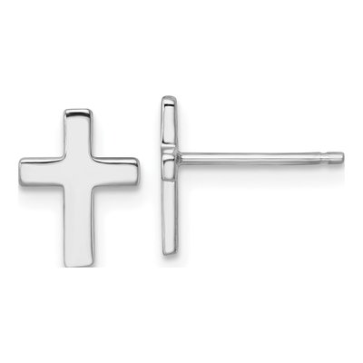 14K White Gold Latin Cross Stud Earrings