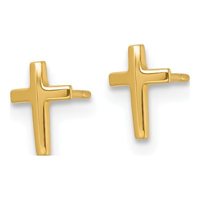 14K Yellow Gold Mini Latin Cross Stud Earrings – view 3