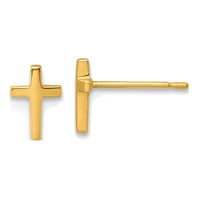 14K Yellow Gold Mini Latin Cross Stud Earrings