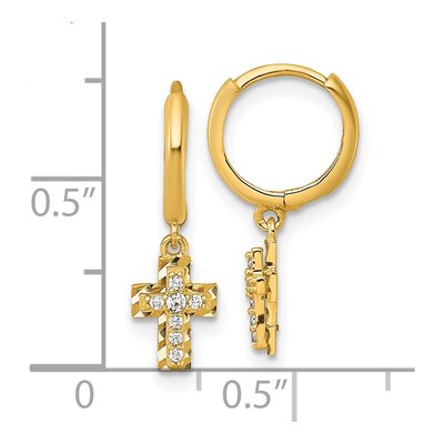 14K Yellow Gold 9.5mm CZ Cross Huggie Hoop Earrings – view 4
