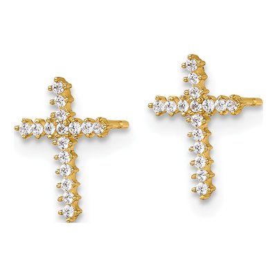 14K Yellow Gold Round CZ Latin Cross Stud Earrings – view 3