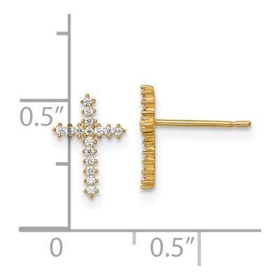 14K Yellow Gold Round CZ Latin Cross Stud Earrings – view 4