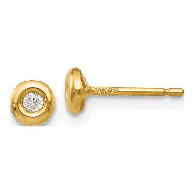 14K Yellow Gold CZ Circle Bezel Stud Earrings