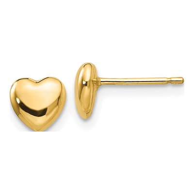 14K Yellow Gold Heart Stud Earrings