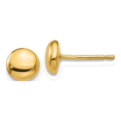 14K Yellow Gold Puffed Round Button Stud Earrings