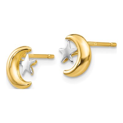 14K Yellow Gold Moon Star Stud Earrings – view 3