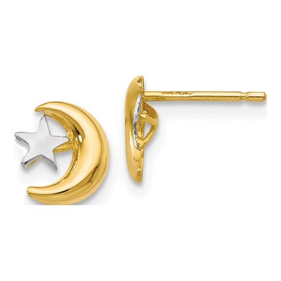 14K Yellow Gold Moon Star Stud Earrings