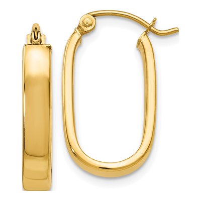 14K Yellow Gold Oval Tube Hoop Earrings
