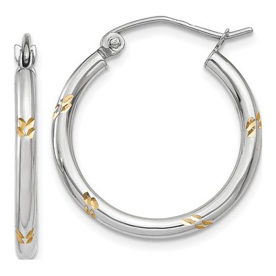 14K White Gold 19mm Diamond-Cut Hoop Earrings