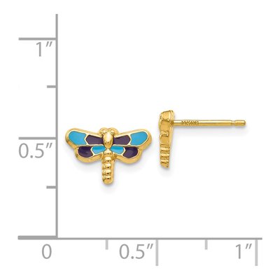 14K Yellow Gold Blue Enamel Dragonfly Stud Earrings – view 5