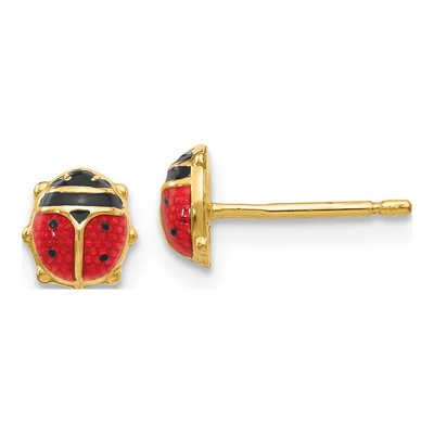 14K Yellow Gold Enamel Ladybug Stud Earrings