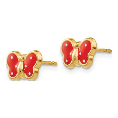 14K Yellow Gold Red Enamel Butterfly Stud Earrings – view 3