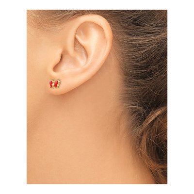14K Yellow Gold Red Enamel Butterfly Stud Earrings – view 4