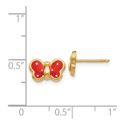 14K Yellow Gold Red Enamel Butterfly Stud Earrings – view 5