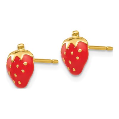 14K Yellow Gold Red Enamel Strawberry Stud Earrings – view 3