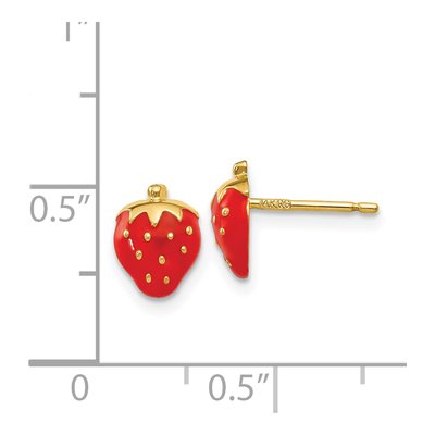14K Yellow Gold Red Enamel Strawberry Stud Earrings – view 5