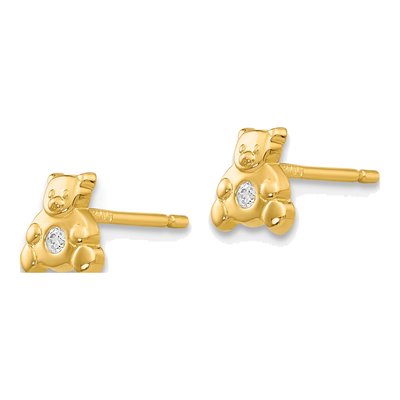 14K Yellow Gold CZ Bear Stud Earrings – view 3