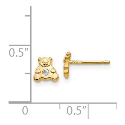 14K Yellow Gold CZ Bear Stud Earrings – view 5