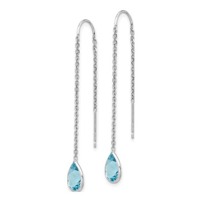 14K White Gold Swiss Blue Topaz Pear Threader Earrings – view 3