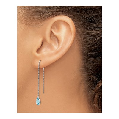 14K White Gold Swiss Blue Topaz Pear Threader Earrings – view 4