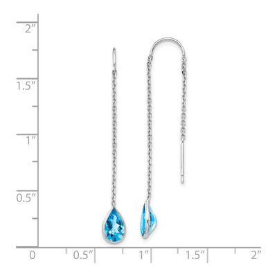 14K White Gold Swiss Blue Topaz Pear Threader Earrings – view 5