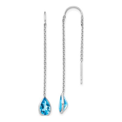 14K White Gold Swiss Blue Topaz Pear Threader Earrings